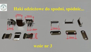 Haki odzieżowe do spodni lub spódnic.