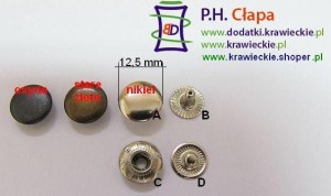 Napy metalowe NIERDZEWNE typu "ALFA" 12,5 mm op.720 szt.