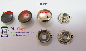 NAPY METALOWE NIERDZEWNE "STANDARD" GŁADKIE 15mm,720SZT.
