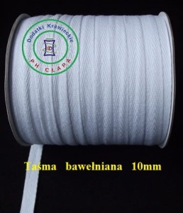 Taśma bawełniana biała jodełka, 10mm, 100m/b.